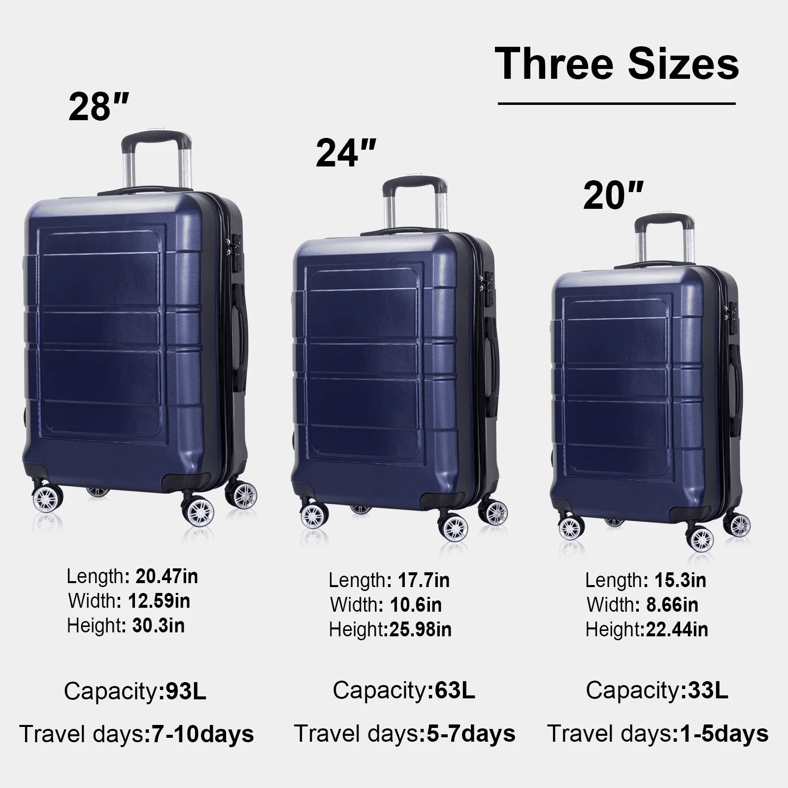 1/3 Piece Suitcase Luggage Sets, ABS Hardside Suitcase Set, TSA Lock, Carry On Luggage, Travel Suitcase with Spinner Wheel