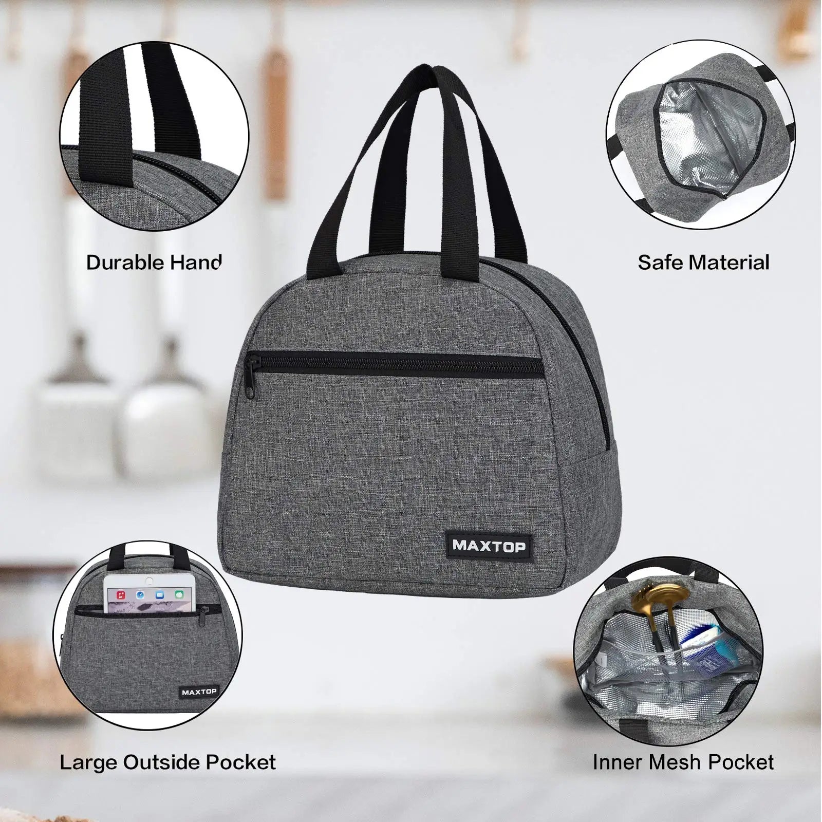 MAXTOP Lunch Bag Women, Insulated Thermal Bag for Men With Front Pocket and Inner Mesh Pocket,  Cooler Box Tote Storage Ice Bag,