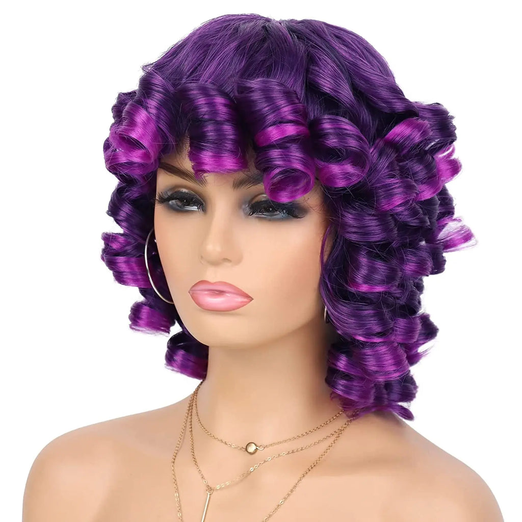 Curly Synthetic Wigs Short Kinky Curly Black Wigs for Women Big Curly Afro Soft Wig with Bangs Heat Resistant Natural Cute Wig