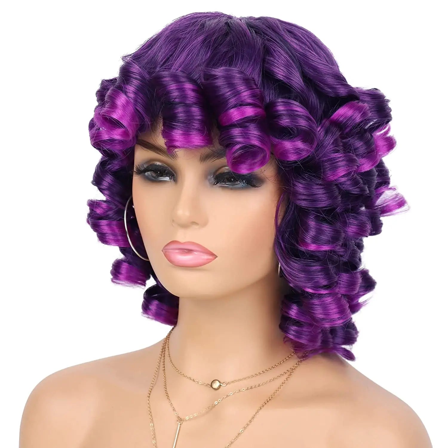 Curly Synthetic Wigs Short Kinky Curly Black Wigs for Women Big Curly Afro Soft Wig with Bangs Heat Resistant Natural Cute Wig