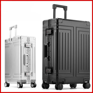 NEW 100% All aluminum Travel Suitcase On Wheels silver rolling luggage large size high quality trolley luggage case bag Men's