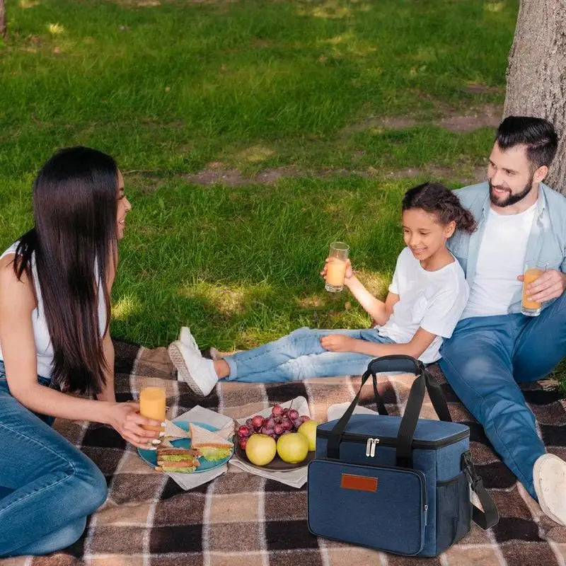 Insulated Lunch Bag Large Reusable Oxford Cloth Lunch Box Bag With Storage Mesh Bag Portable Cross-Body Insulated Lunch Bag