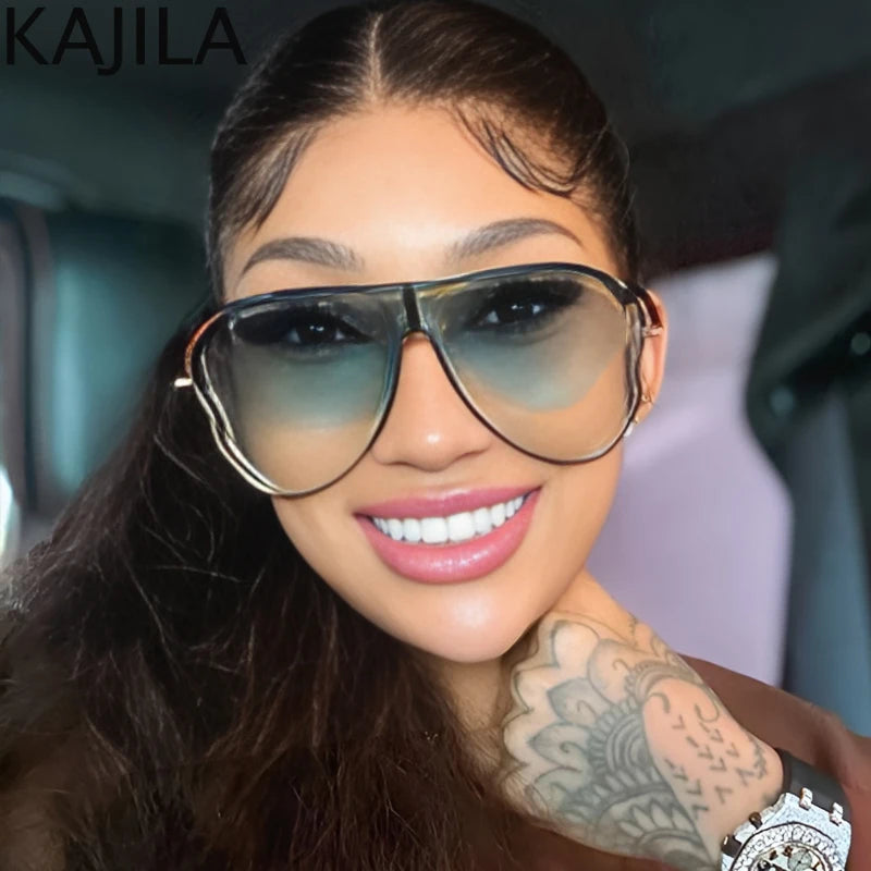 Oversized One-Piece Pilot Punk Sunglasses Women Big Frame 2025 Luxury Brand Hollow Sun Glasses For Ladies Shield Eyewear Shades