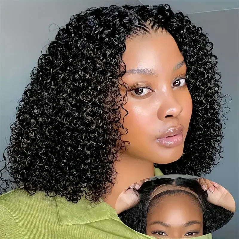 4x4 Put On And Go Glueless Bob Wigs Human Hair Curly For Women Pre Plucked Pre Cut Lace Ready To Wear Kinky Curly Lace Front Wig