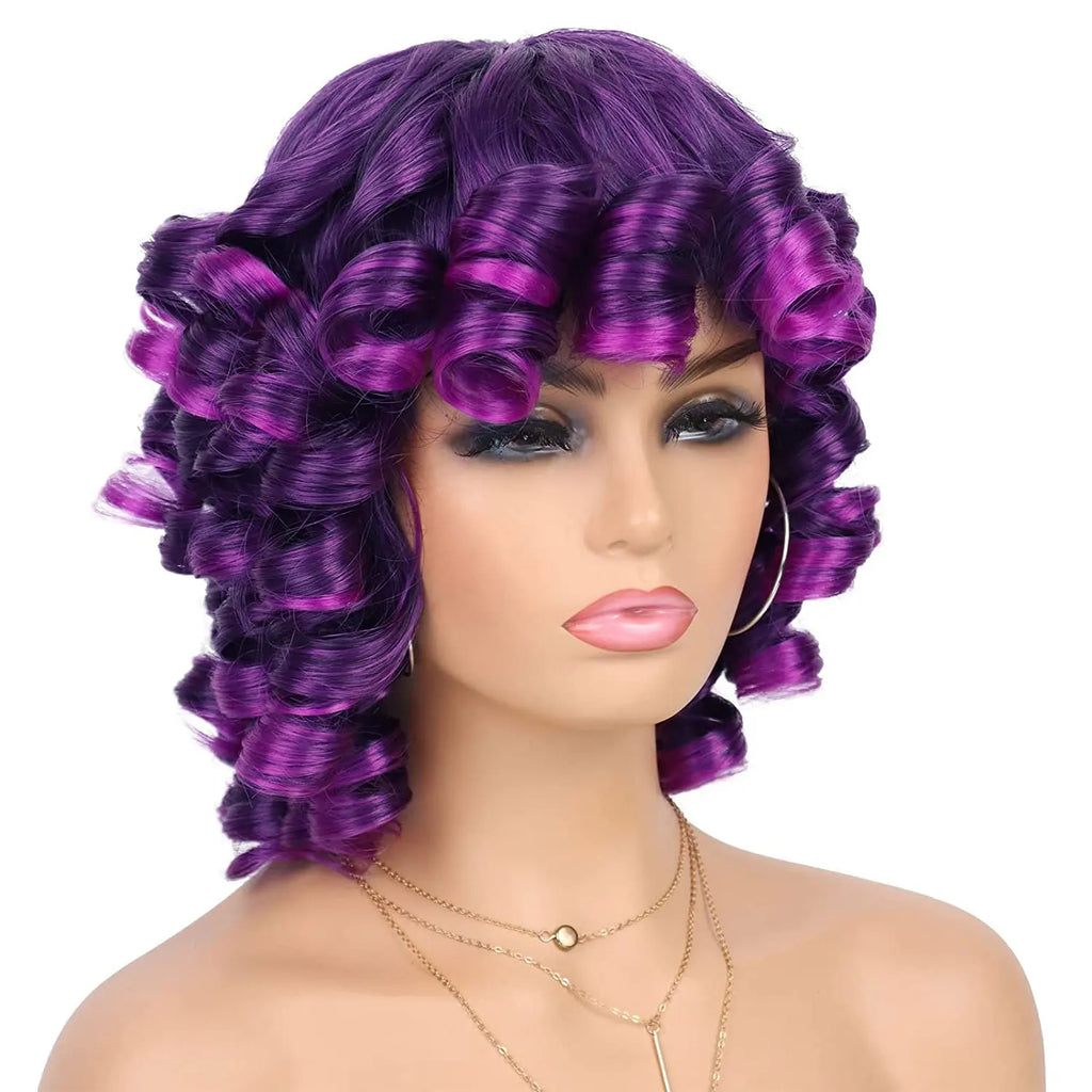 Curly Synthetic Wigs Short Kinky Curly Black Wigs for Women Big Curly Afro Soft Wig with Bangs Heat Resistant Natural Cute Wig