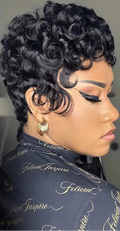 Short Curly Human Hair Wigs Perruques cheveux humains Wig with Bangs Machine Pixie Cut Wig Afro Kinky Curly Wig Bob Wig