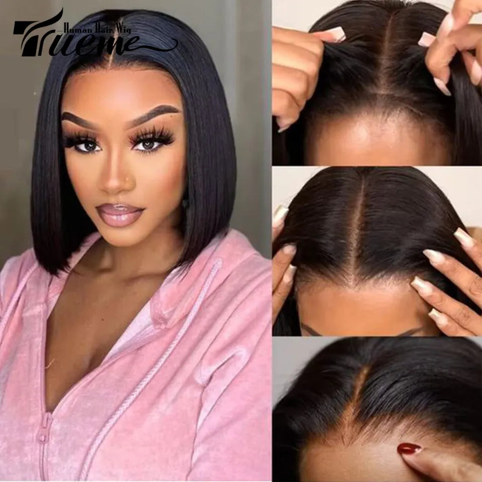 Short Bob Human Hair Wigs Bone Straight 4X4 Closure Wig Glueless 13x4 Pre Plucked Transparent Lace Frontal Human Hair Wigs