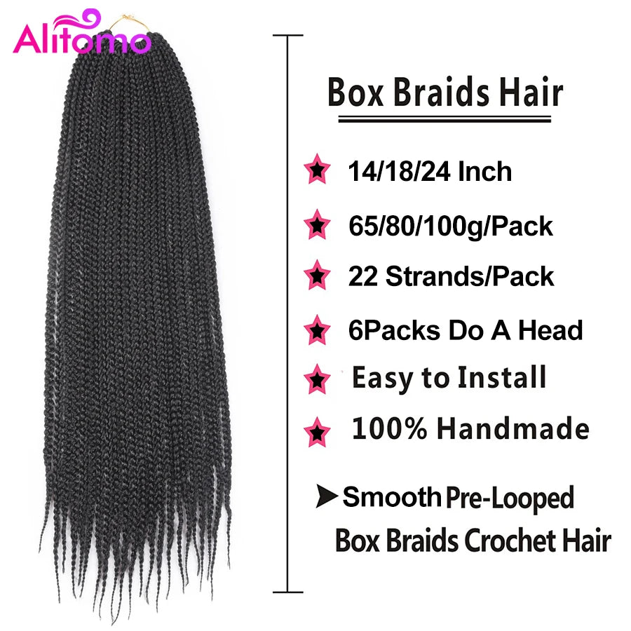 Alitomo Ombre Box Braids Crochet Hair 22Strands Synthetic Crotchet Box Braid Pre-Looped Braiding Hair Extensions for Black Women