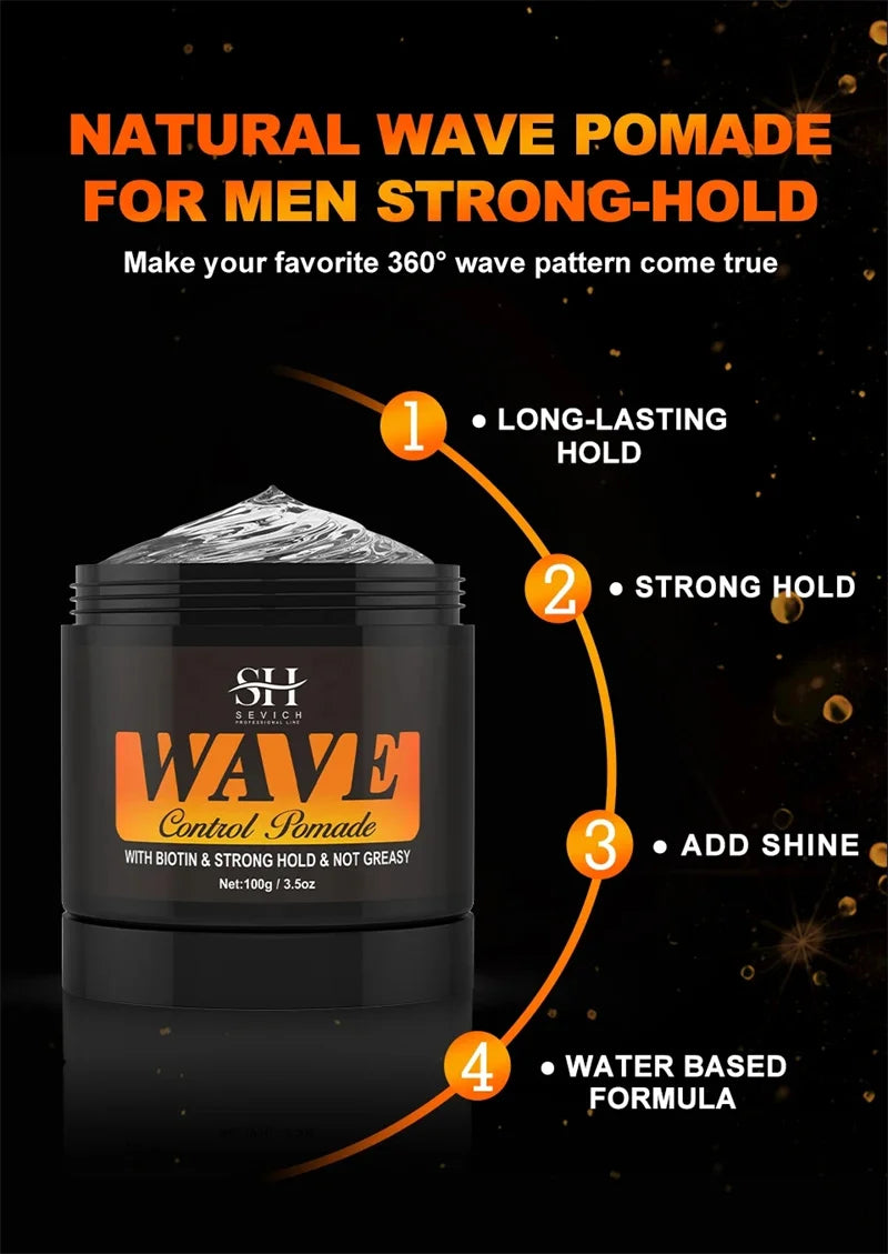 African Natural Wave Control Pomade for Black Men Strong 360 Waves Layered Style Clay Hair Silky Shine Wavy Frizz Grease Builder