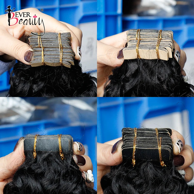Deep Curly Tape In Human Hair Extensions For Black Women Loose Curly Tape Ins Brazilian Bulk Virgin Microlink Hair Ever Beauty