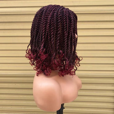 Box Braided Wigs For Black Women Crochet Hair 2 Twist Ombre Bug African Synthetic Short Bob Braiding Hair Wig Extensions Hair