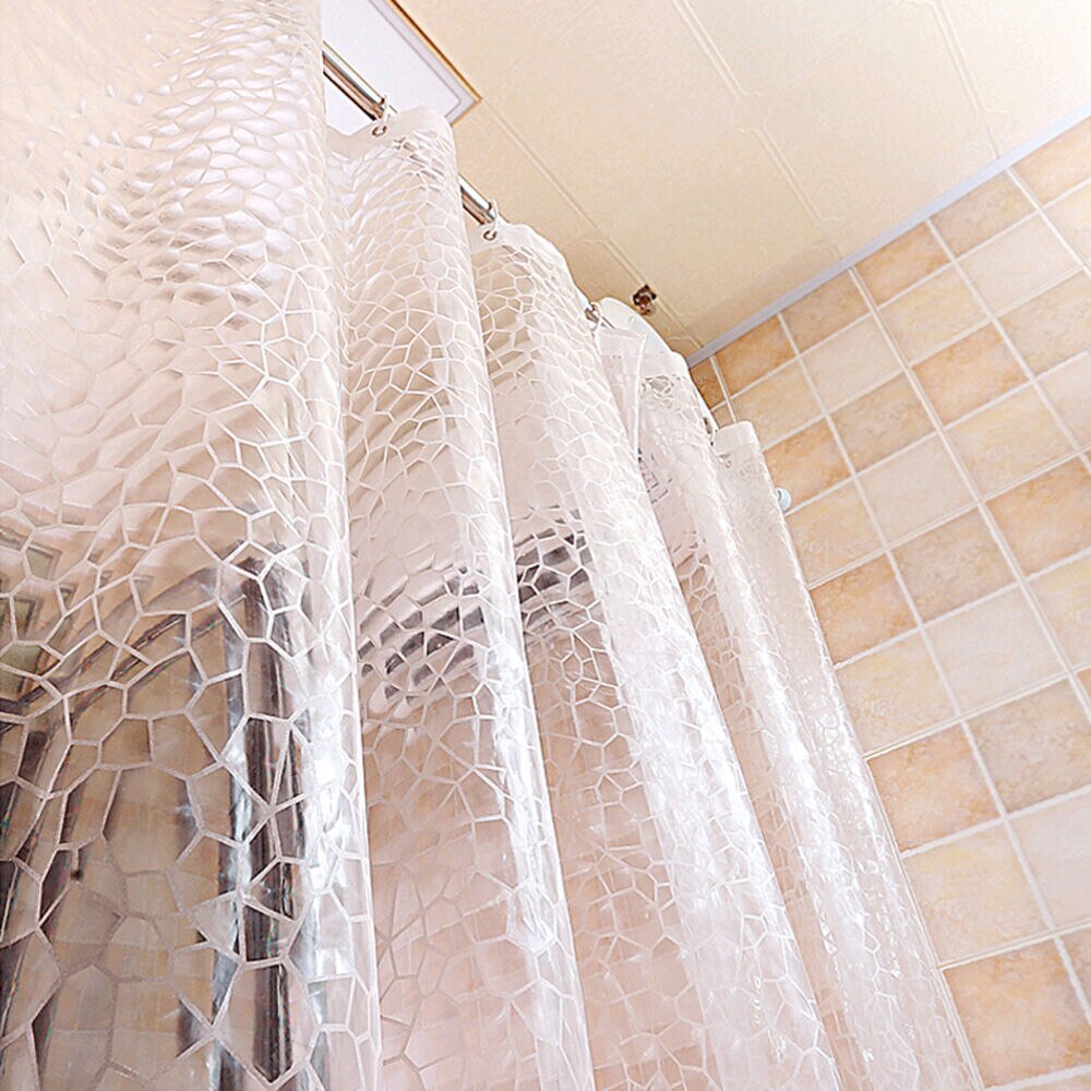 Waterproof 3D Bathroom Shower Curtain Transparent Bathroom Curtain with Hooks Thickened Bathing Sheer Wide Bath Curtain