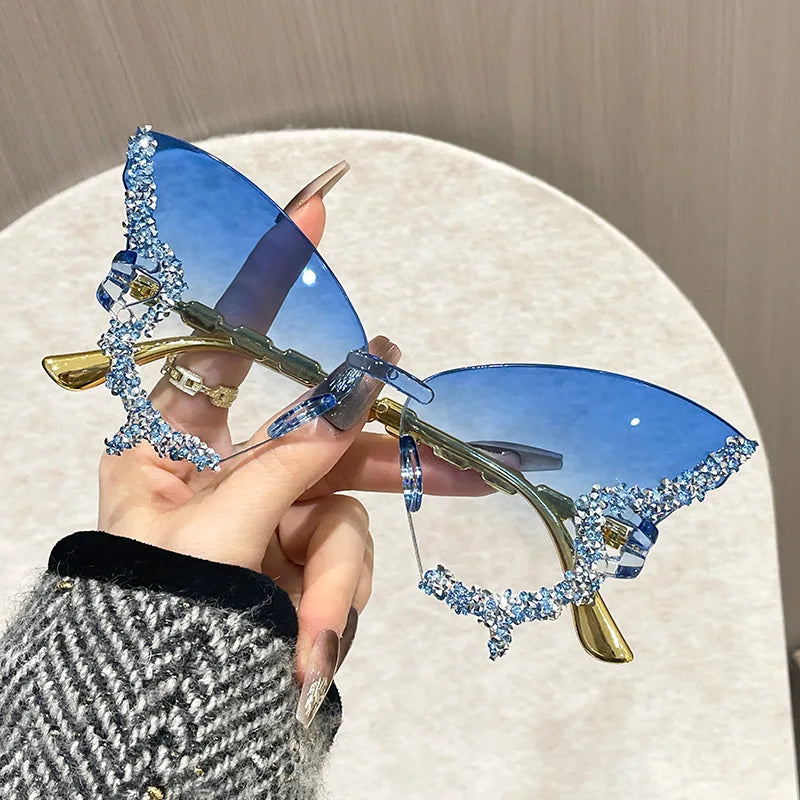 Butterfly Sunglasses Cat Eye Rimless Sun Glasses Popular Women Men Shades Big Sunglassesfemale Male Party Traveling Eyewear