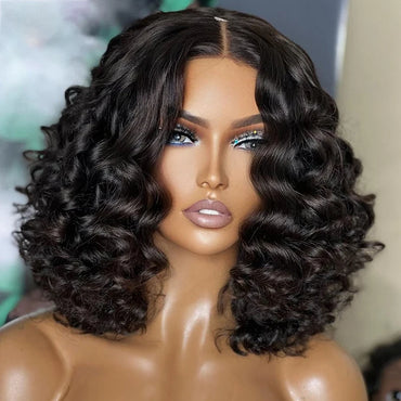 PrePlucked Glueless Soft 180 Density Kinky Curly 14“Short Bob Natural Black Lace Front Wigs For African Women Babyhair Daily