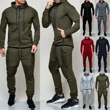 Men Tracksuit Sport 2PCS Set Casual Jacket+Pants Jogging Athletic Trainer Solid Cotton Suit Runing Wear Men's Sport Suit