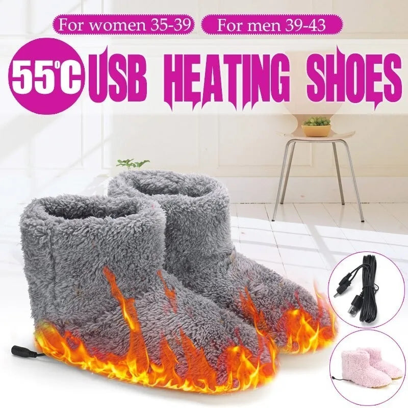 Super Soft Winter Warm Snow Boots USB Charging Washable Comfortable Plush Electric Heated Shoes Foot Warmer Gift for Women Men