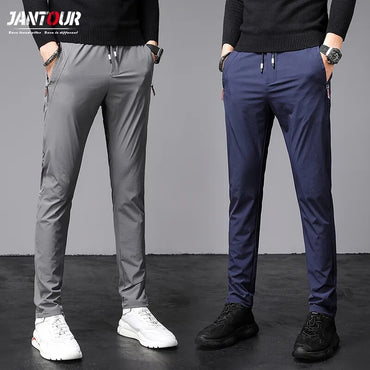 New Autumn Casual Pants Men Slacks Jogging Outdoor Slim Pants for Male Korean Blue Gray Pocket Zipper Trousers 28-38