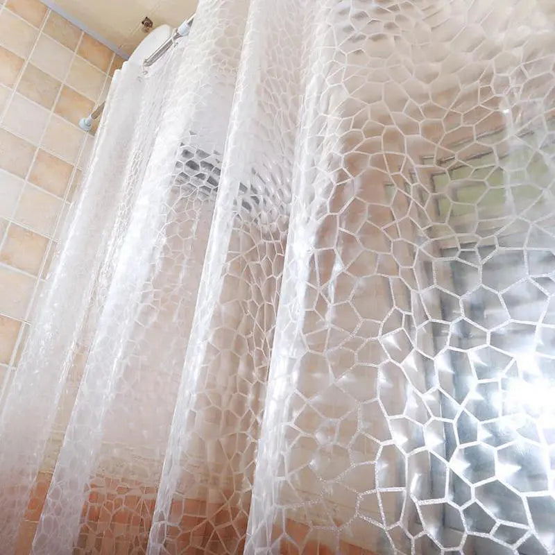 Waterproof 3D Bathroom Shower Curtain Transparent Bathroom Curtain with Hooks Thickened Bathing Sheer Wide Bath Curtain