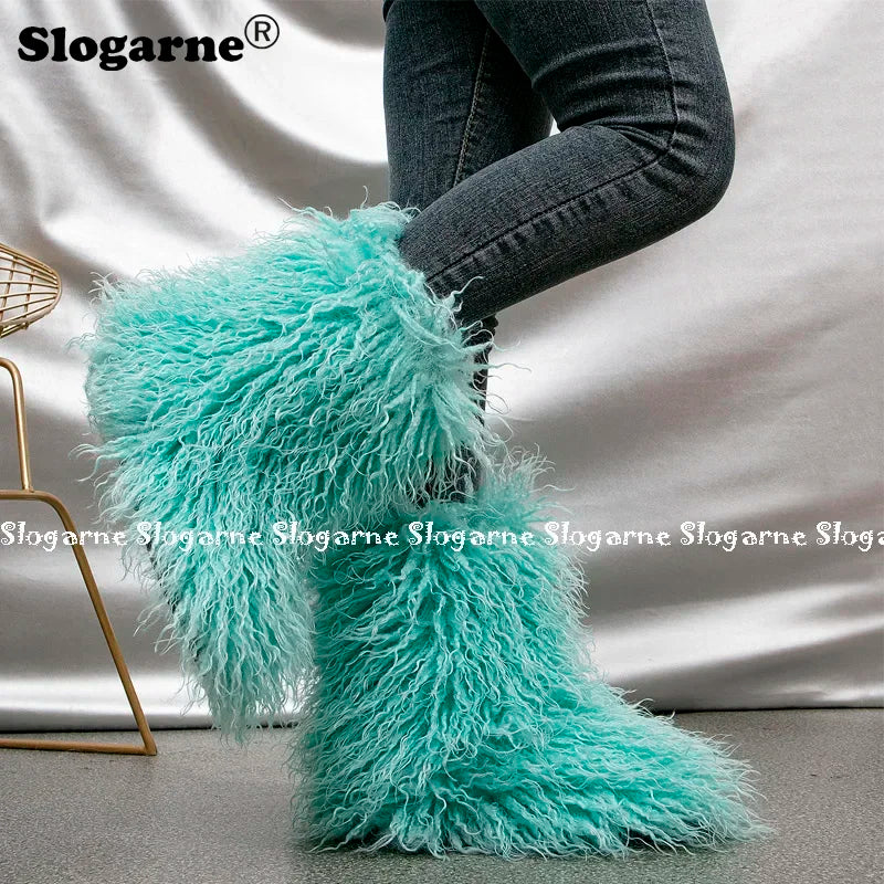 Winter Shoe Women's Winter Fluffy Faux Wool Fur Boots Woman Plush Warm Snow Boots Luxury Footwear Girls Furry Fur Bottes Fashion