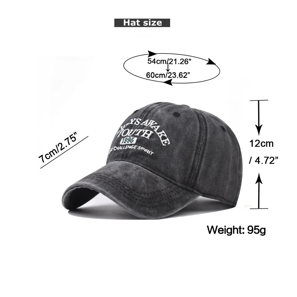 Unisex Washed Cotton Caps Letter Embroidery Vintage Baseball Cap Men Women Adjustable Casual Outdoor Streetwear Sports Sun Hats
