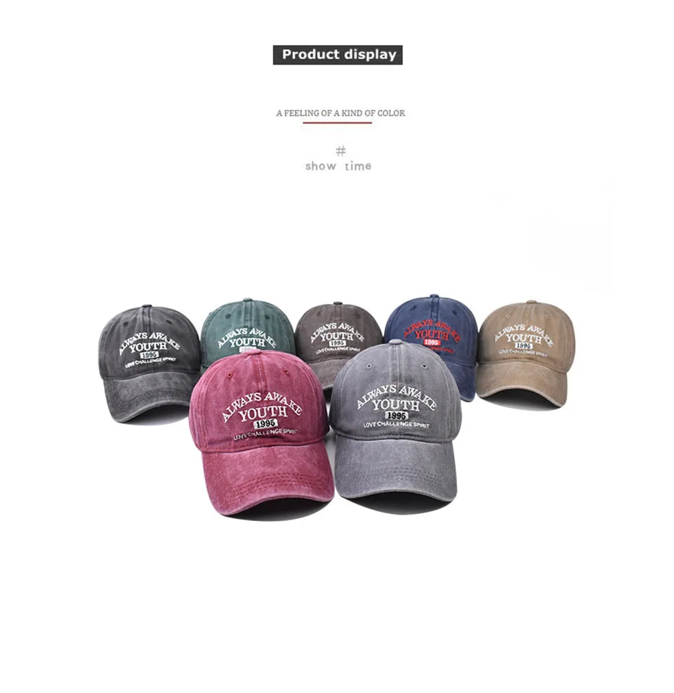 Unisex Washed Cotton Caps Letter Embroidery Vintage Baseball Cap Men Women Adjustable Casual Outdoor Streetwear Sports Sun Hats