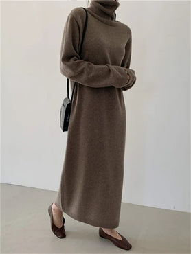 Thick Winter Women'S Dress 2021 Fall Sweater Women Dress Long Sleeve  Knitted Dresses Maxi Vintage Oversize Dresses Knitting