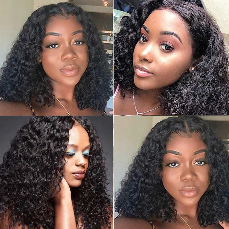 Short Curly Bob Wig Brazilian Human Hair Lace Front Wigs 13*6*1 T Part Lace Front Wig Deep Wave Wig For Black Women 180 Density