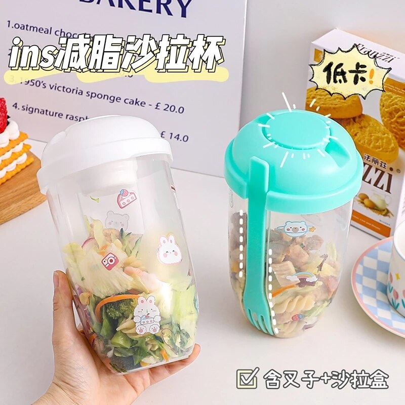 2 Layer Bottle Salad Containers for Lunch & Fitness Meal Salad Bottles Portable Bento Salad Bowl Bottle Cup Salad Container