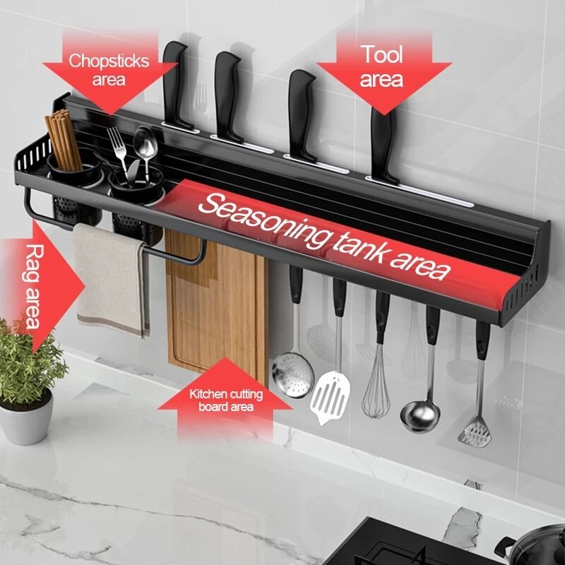 Kitchen Wall-mounted Spice Racks Multifunctional Storage Rack Punch-free Knife Holder Spoon Hanging Rack for Spice Organizer