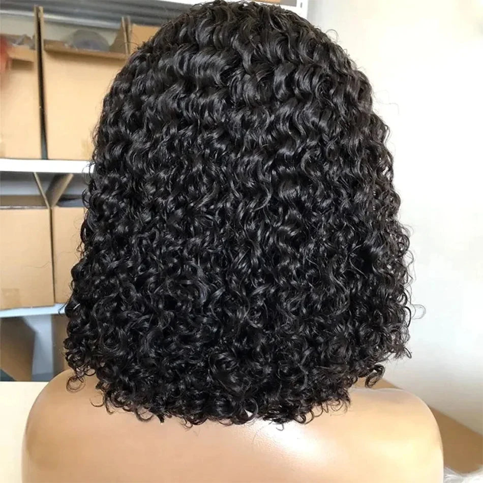 Short Curly Bob Wig Brazilian Human Hair Lace Front Wigs 13*6*1 T Part Lace Front Wig Deep Wave Wig For Black Women 180 Density