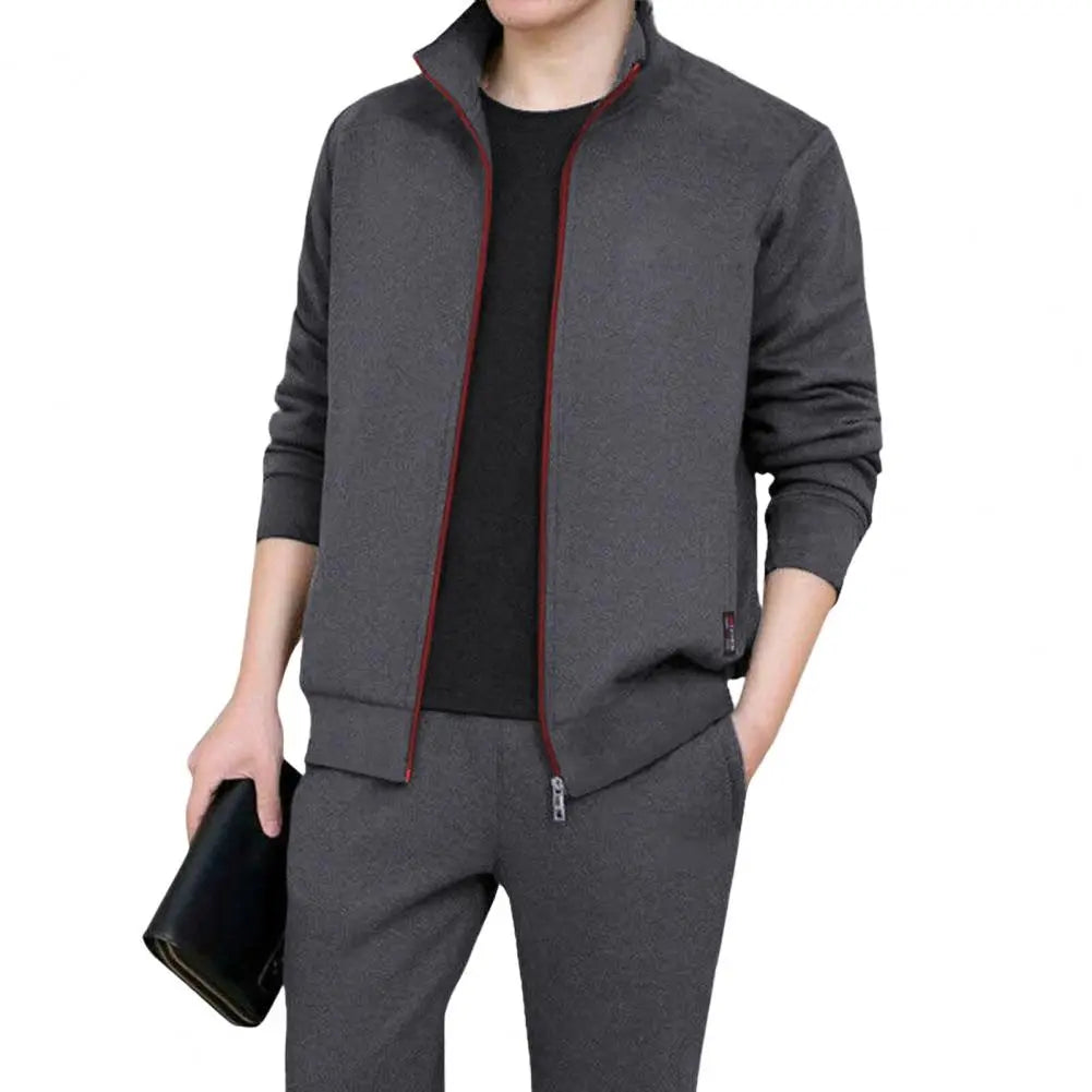 Mens Casual Tracksuits Sportswear Coat Trousers Two Piece Sets Male Fashion Solid Jogging Suit Men Outfits Gym Jacket Pants Set