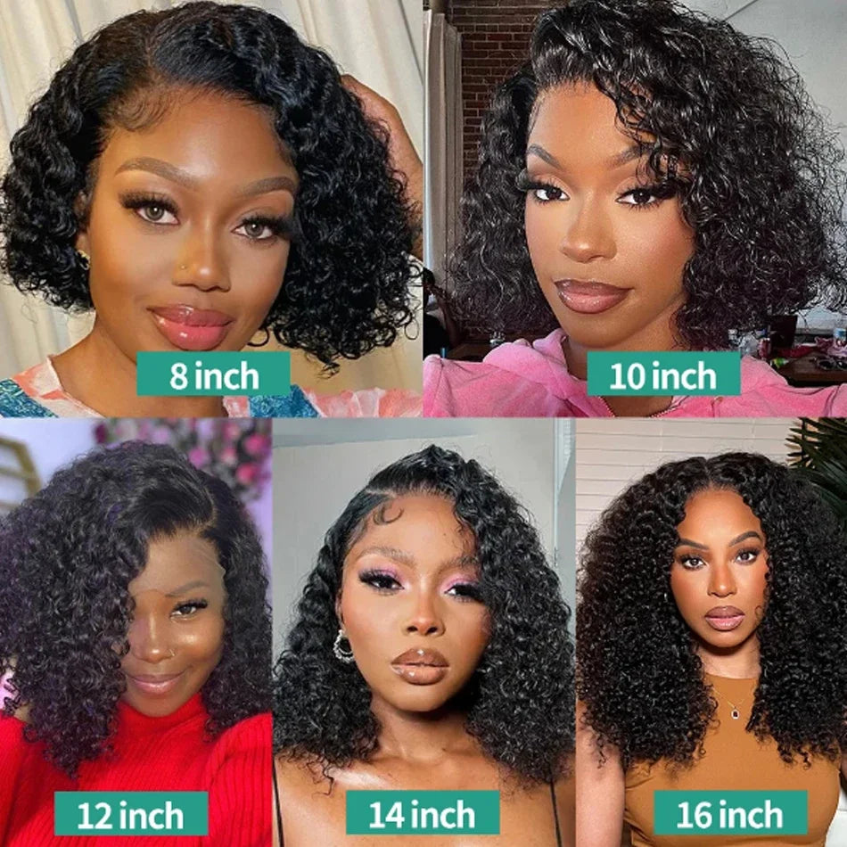 Kinky Curly Bob Wig T Part Lace Front Human Hair Wig For Women PrePlucked Short Bob Wigs  Transparent Deep Lace Frontal Wig