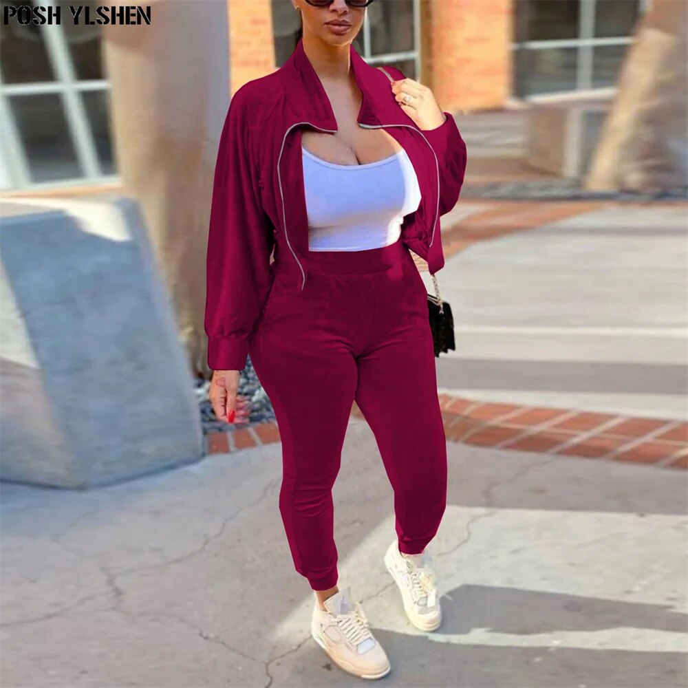 Chic Velvet 2023 Autumn Winter Jogging Suits Tracksuit Two 2 Piece Sets Women Outfit Velour Zipper Sweatshirt + Pocket Pants Y2K