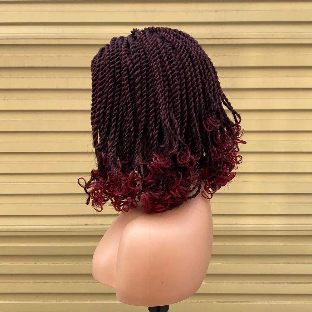 Box Braided Wigs For Black Women Crochet Hair 2 Twist Ombre Bug African Synthetic Short Bob Braiding Hair Wig Extensions Hair