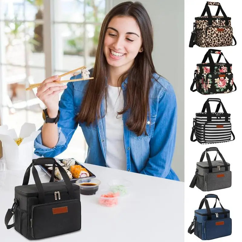 Insulated Lunch Bag Large Reusable Oxford Cloth Lunch Box Bag With Storage Mesh Bag Portable Cross-Body Insulated Lunch Bag