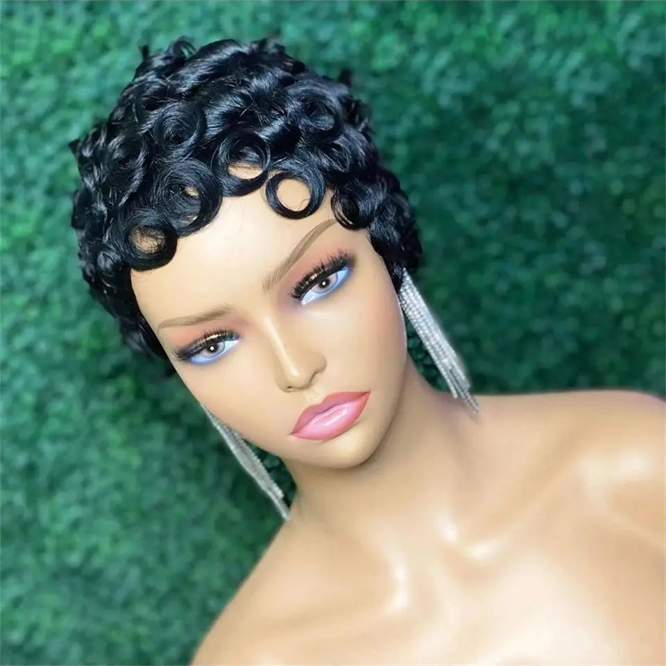 Short Curly Human Hair Wigs Perruques cheveux humains Wig with Bangs Machine Pixie Cut Wig Afro Kinky Curly Wig Bob Wig
