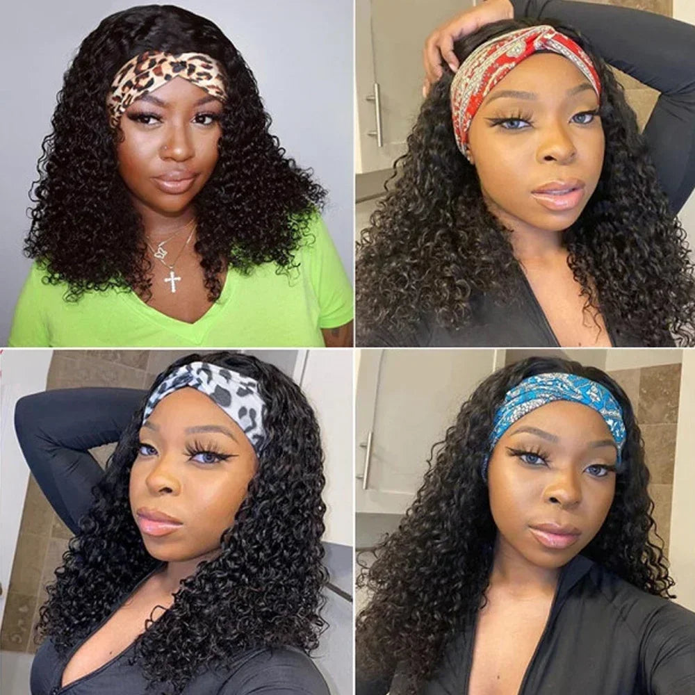 Glueless Curly Wigs With Headband Deep Wave Curly Headband Wigs For Black Women Brazilian Remy Human Hair Wear and Go Wigs