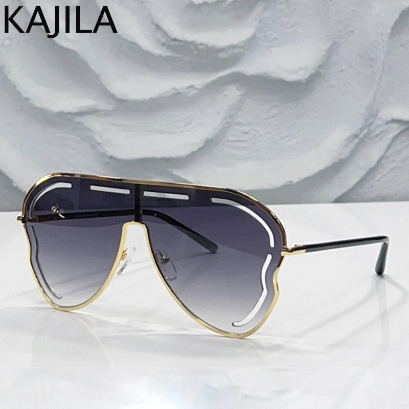 Oversized One-Piece Pilot Punk Sunglasses Women Big Frame 2025 Luxury Brand Hollow Sun Glasses For Ladies Shield Eyewear Shades
