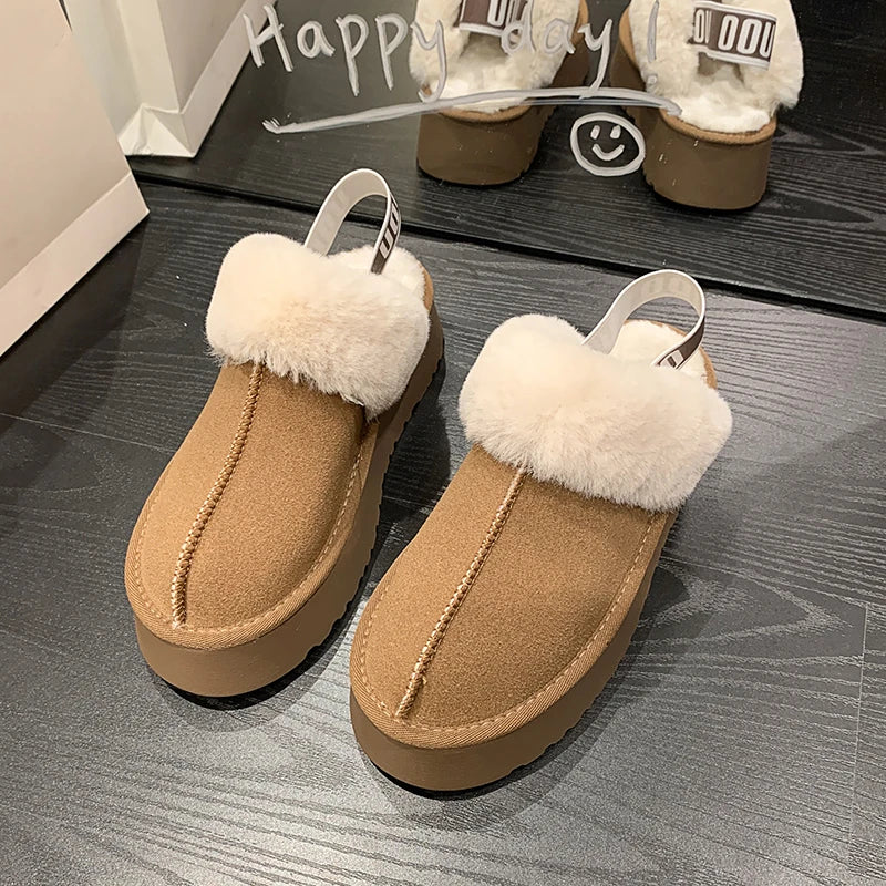 Keep Warm Women's Slippers Retro Home Cotton Flat Shoes Cross Fluffy Snow Boots 2023 New Autumn Winter