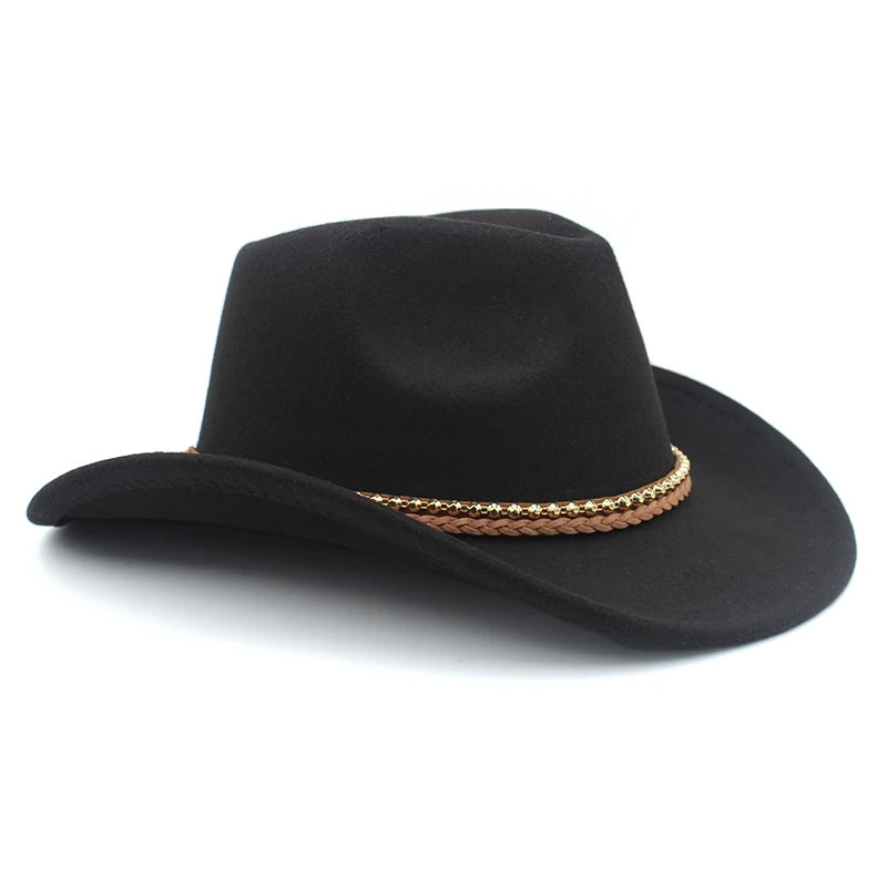 Men Women Wool Blend Western Cowboy Hats Wide Brim Sunhats Party Travel Sombrero Outdoor Caps Classical Retro Adjustable Size