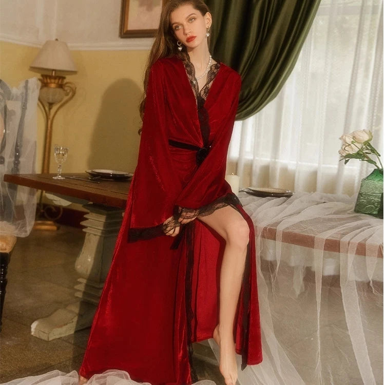 Sexy Night  Robes for Women Pajamas Lace Velvet Women Nightwear Comfortable Female Nightgowns Temptation Ladies Nightdress