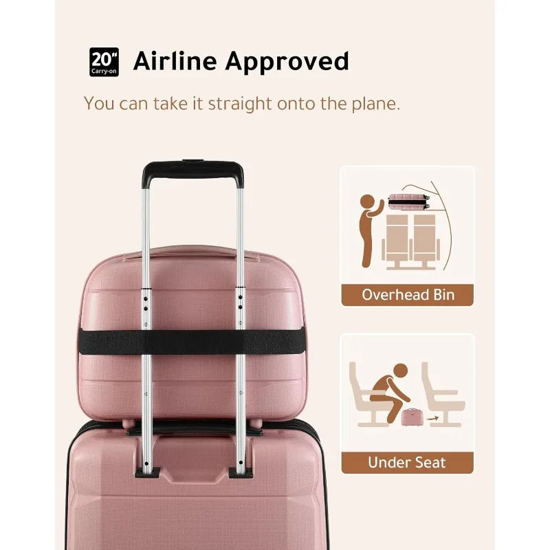 LUGGEX Pink Luggage Sets 4 Piece - PP Carry on Luggage Set with Spinner Wheels - Expandable Suitcase Set of 4, Luggage Sets