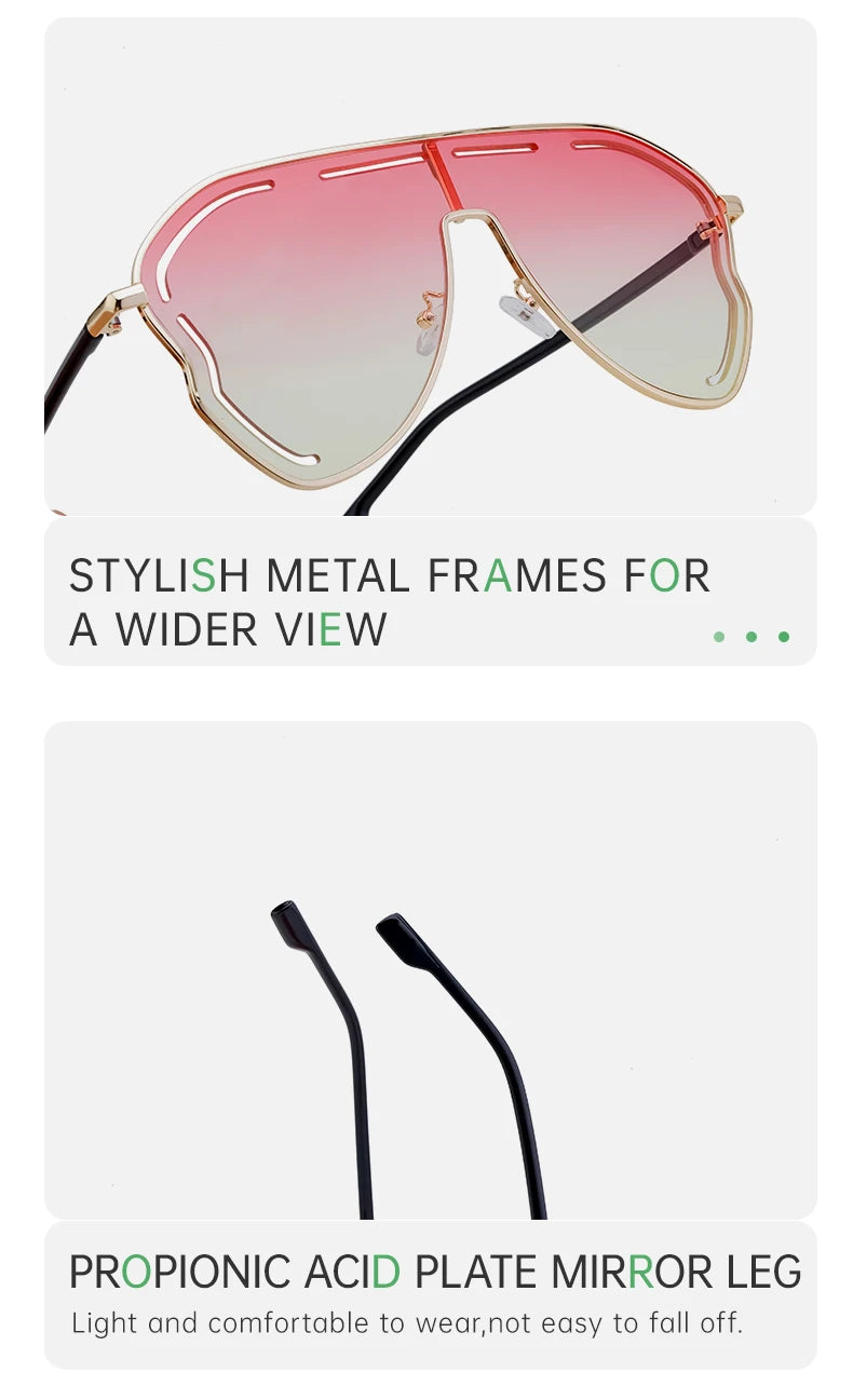 Oversized One-Piece Pilot Punk Sunglasses Women Big Frame 2025 Luxury Brand Hollow Sun Glasses For Ladies Shield Eyewear Shades