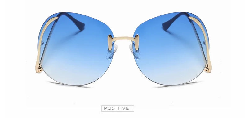 Oversized Rimless Gradient Sunglasses Women Brand Designer Round Sun Glasses Shades Female Big Frames Visor Glasses UV400