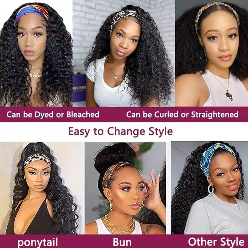Glueless Curly Wigs With Headband Deep Wave Curly Headband Wigs For Black Women Brazilian Remy Human Hair Wear and Go Wigs