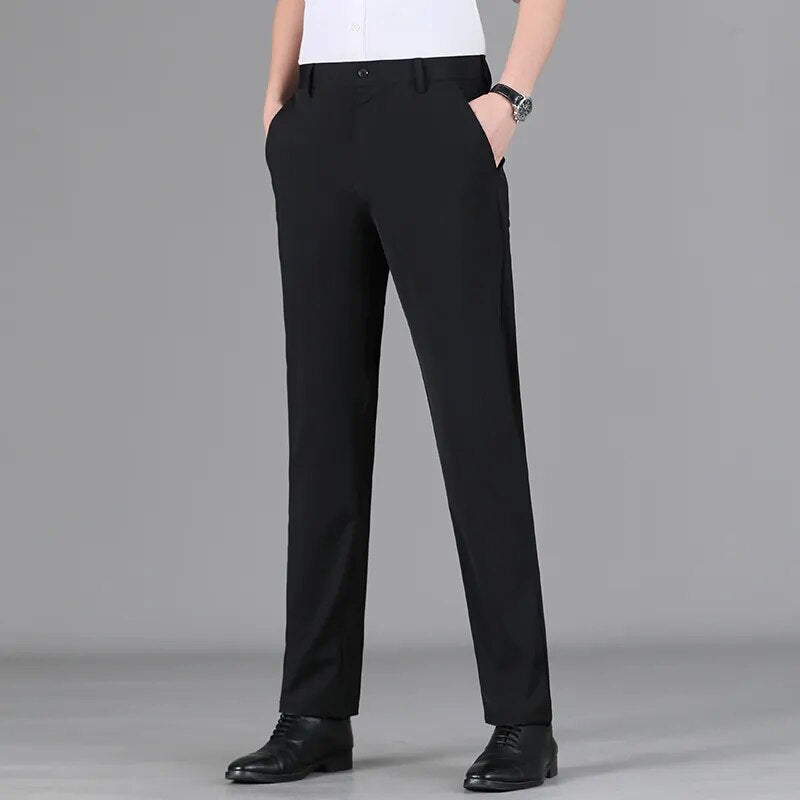 Mens Business High-quality Casual Elegant Pants Cotton Elasticity Soft Slim Fit Male Trousers Suit Slacks