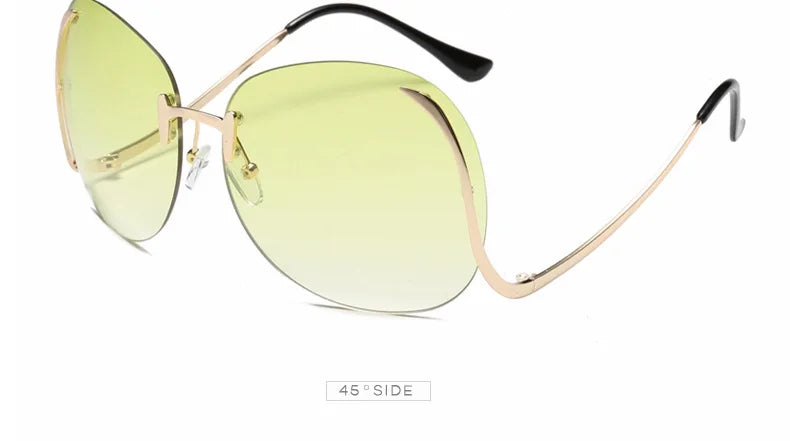 Oversized Rimless Gradient Sunglasses Women Brand Designer Round Sun Glasses Shades Female Big Frames Visor Glasses UV400