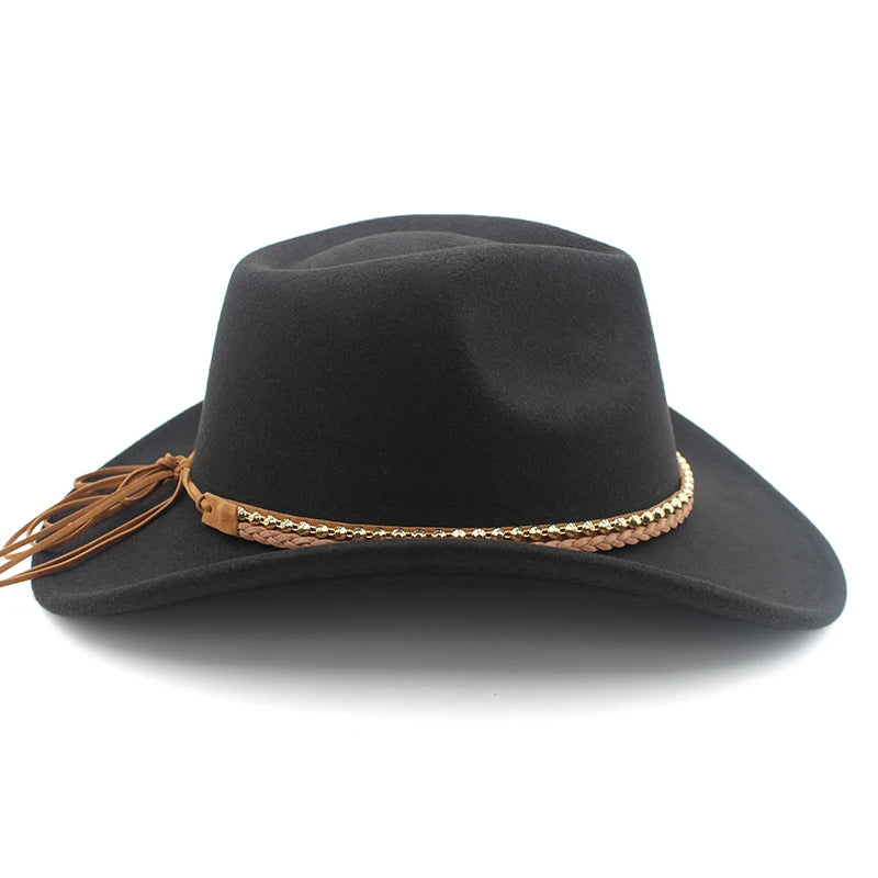 Men Women Wool Blend Western Cowboy Hats Wide Brim Sunhats Party Travel Sombrero Outdoor Caps Classical Retro Adjustable Size