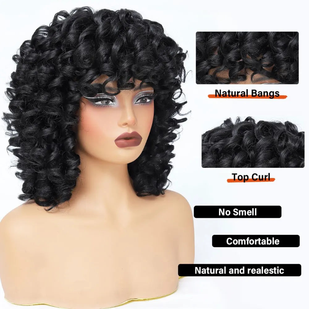 Short Curly Bob Wig Synthetic wig Hair Bouncy Curly Wig Machine Made Afro Wigs for Women Daily Use