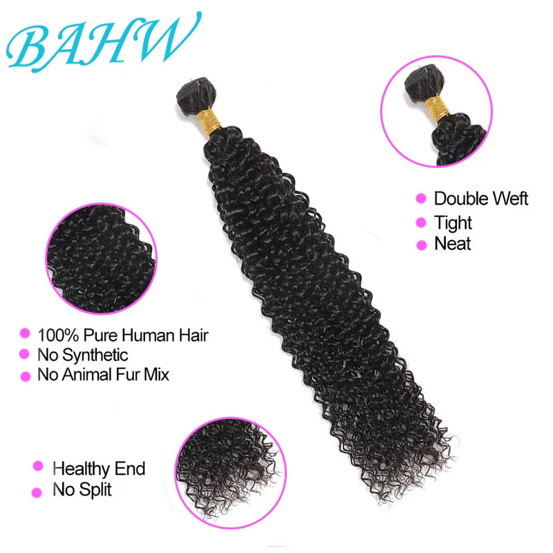 BAHW Malaysian Kinky Curly Hair Bundles 100% Human Hair Weave 3/4 Bundles Natural Black Curly Human Hair Extensions 8-30 Inch